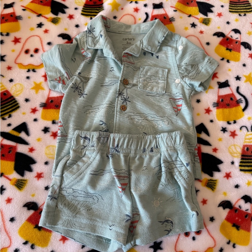Carter's Light Blue Shirt and Shorts Set